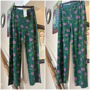 Gudrun Sjoden NWT Green w/Pink Flowers Comfy Trousers Sz Small